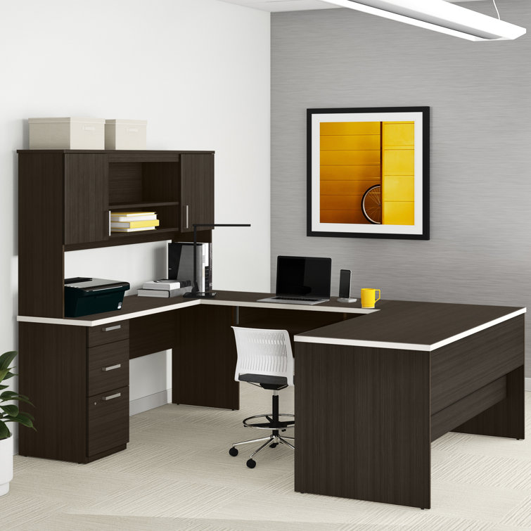 Inbox Zero Chanice Reversible UShape Executive Desk with Hutch